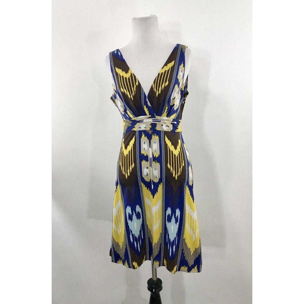 Tory Burch Dress Baja Blue White Brown Multi Dress‎ Flare S